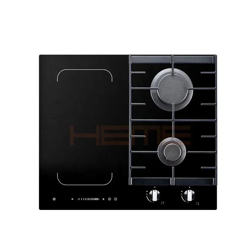 Made In China New Style Kitchen Appliances Built in Mixed Gas and Electric Hob Black Glass Panel 4 Burners Combined Stove