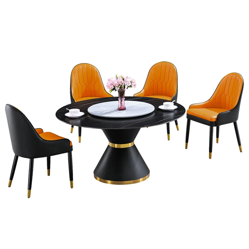 

Nordic light luxury household rock slab dining table chair combination round marble hotel dining room 8-10 people table with