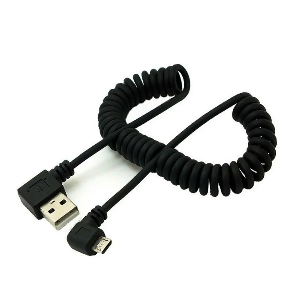 USB 2.0 a Male to Micro USB Spring Coiled Cable Flexible Right Angle Charging Cord Data Transfer for Cell Phone Office