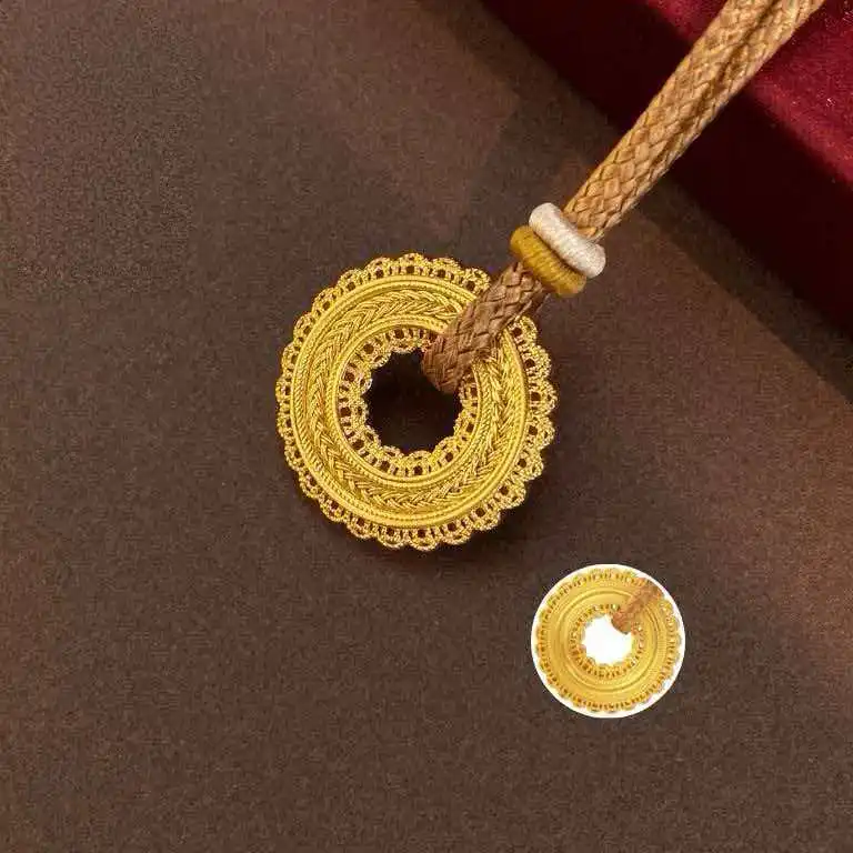 2026 Chinese Style Gold Color Hollow Filigree Peace Buckle Pendant Adjustable Braided Rope Good Luck Necklace For Men Women Gift