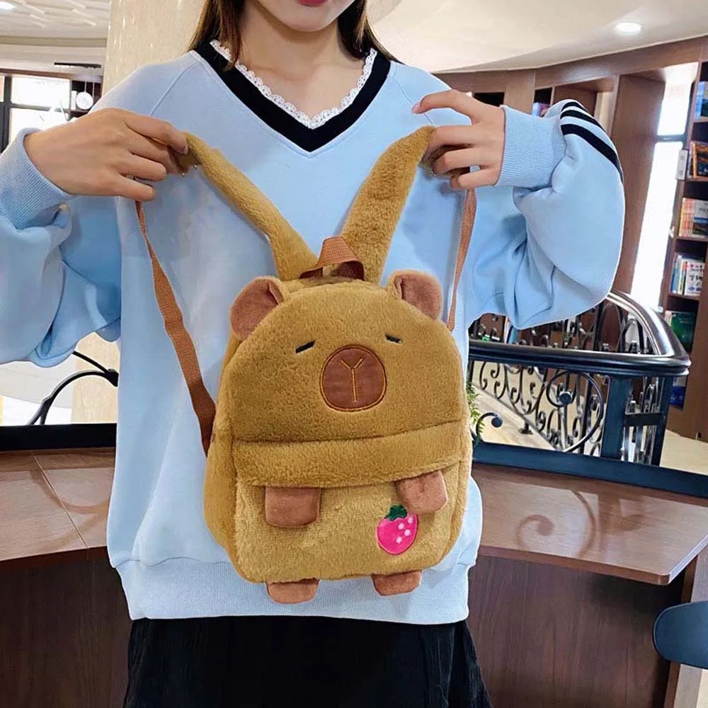 

Cute Capybara Plush Backpack Embroidered Adjustable Straps Cartoon Animal Daypack Soft PP Cotton Large Capacity School Bag Boys