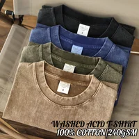 Camisetas de alta calidad para hombre, ropa coreana Y2k de gran tamaño de manga corta lavada, Retro, Vintage, de algodón sólido, estilo Hip Hop, Punk, 240G