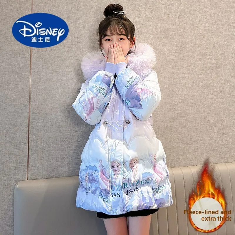

Disney 2025 Winter Coat for Girls, Frozen Elsa Korean Style Thick Puffer Jacket, Easy-Clean Chic