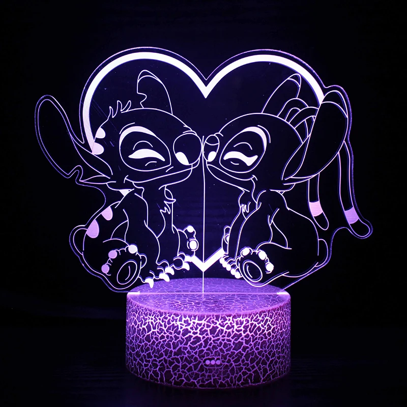 Disney Stitch Angel 3D Cartoon Anime Figures Led Table Lamps Night Light Bedside Lamp Lovers Home Decorations Birthday Gifts