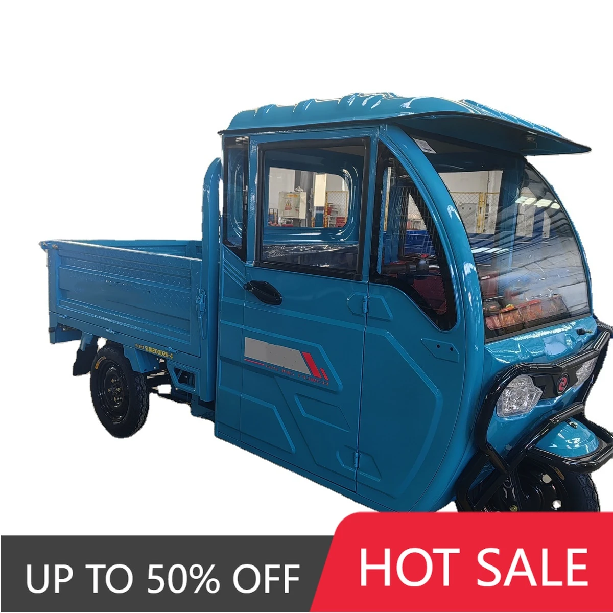 WWT Customized Color OEM ODM Semi-enclosed Electric Tricycle Truck 800W 60V 2 Seats Adult Elderly Passenger and Freight Electric