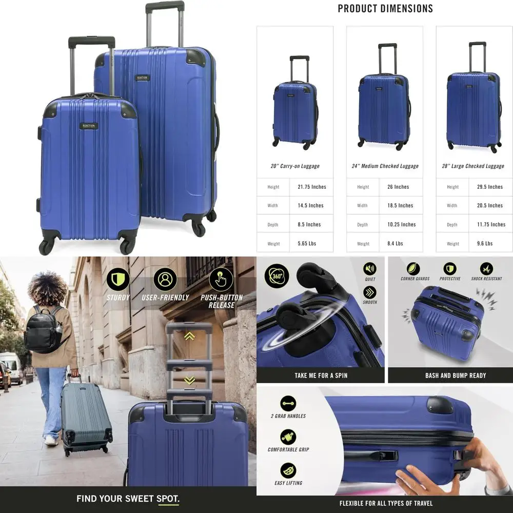 Kenneth Cole Reaction Ensemble de spinner léger à 4 roues, 2 pièces, 20 et 28, bleu cobalt