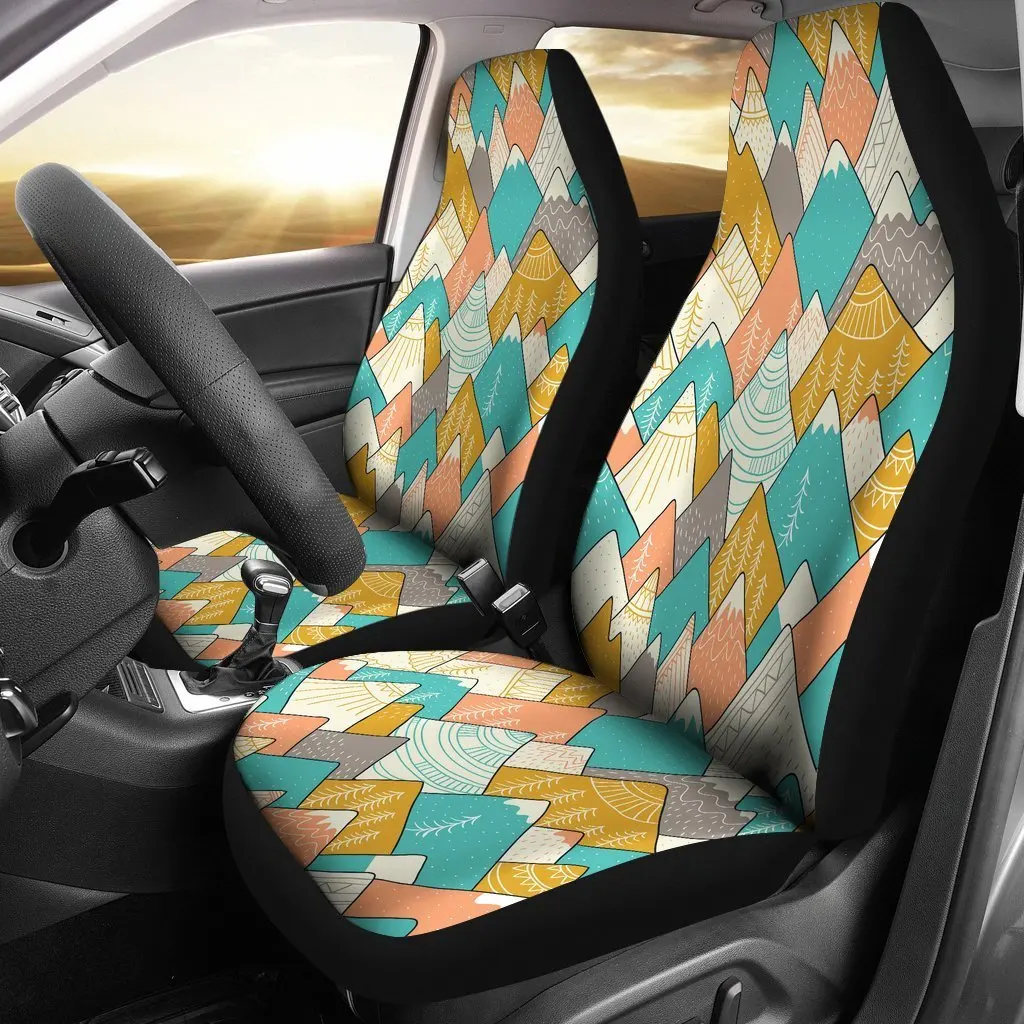 Mountain Colorful Pattern Print Seat Cover Car Seat Covers Set 2 Pc, Car Accessories Car Mats