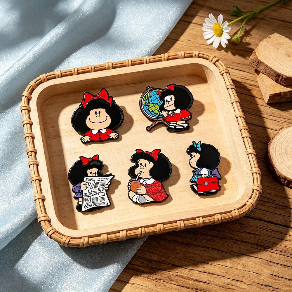 5pcs Cute Cartoon Comic Girl Enamel Pins Set - Fashionable Character Badges for Backpacks Jackets Clothes Decor Gift for Fans