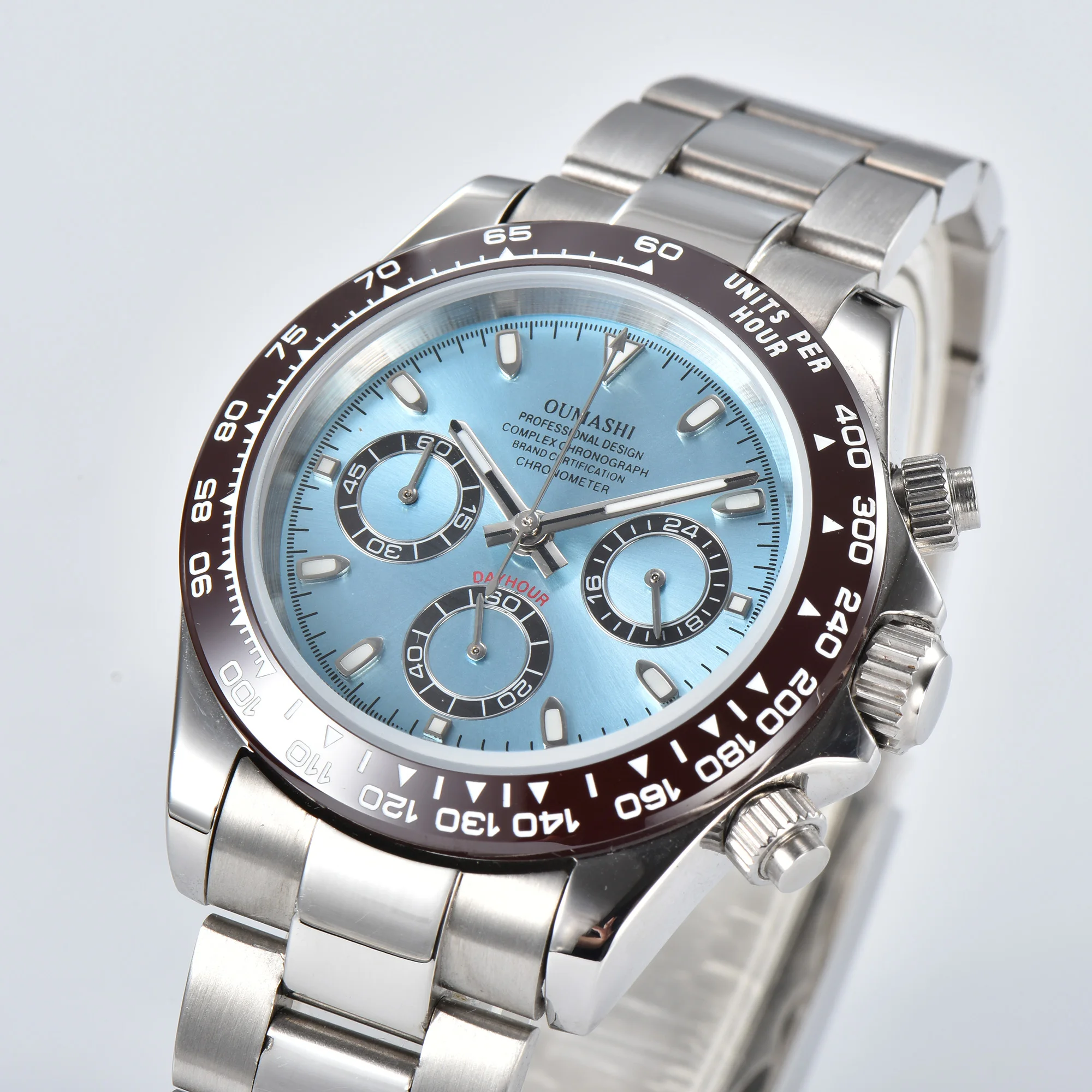 Relógio Quartzo Masculino com Sapphire, Cronógrafo de Luxo, Logotipo Personalizado, Aço Inoxidável, Impermeável, Vk63 Movement 01, 40mm, Novo