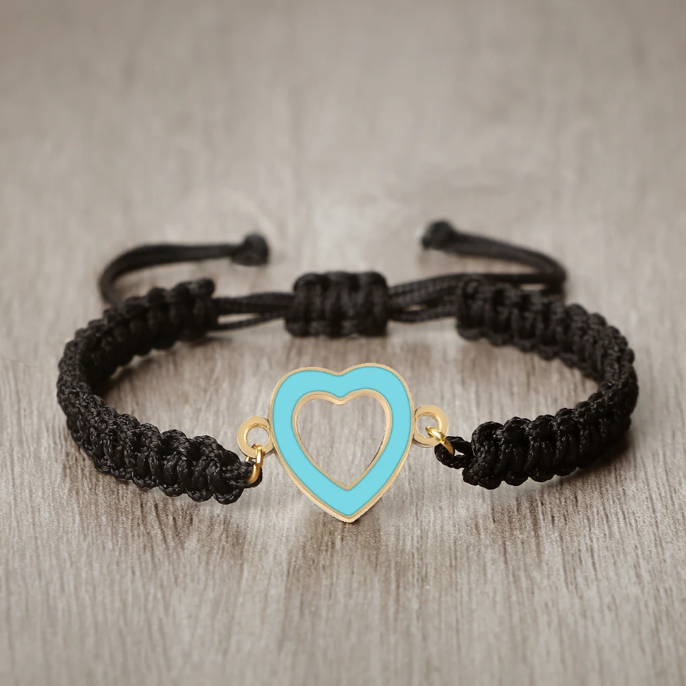 Handgemaakte Holle Hartvorm Gevlochten Armband Genezende Zwarte Draad Paar Armbanden Ketting Vrouwen Mannen Pulsera Sieraden Cadeau Voor Vriend