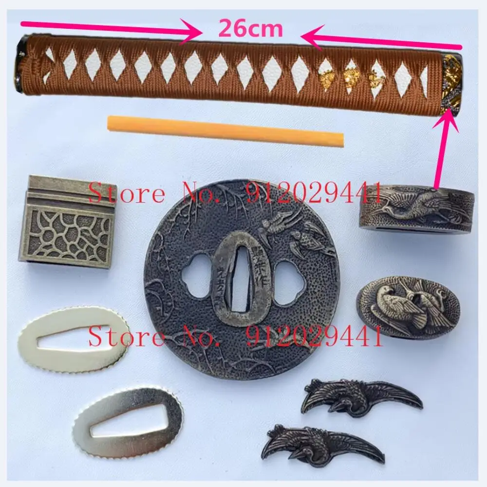 A Set Japanese Katana Wakizashi Tanto Sword 26cm Handle Fittings Tsuba+Menuki+Fuchi+Kashira+Habaki+Seppa