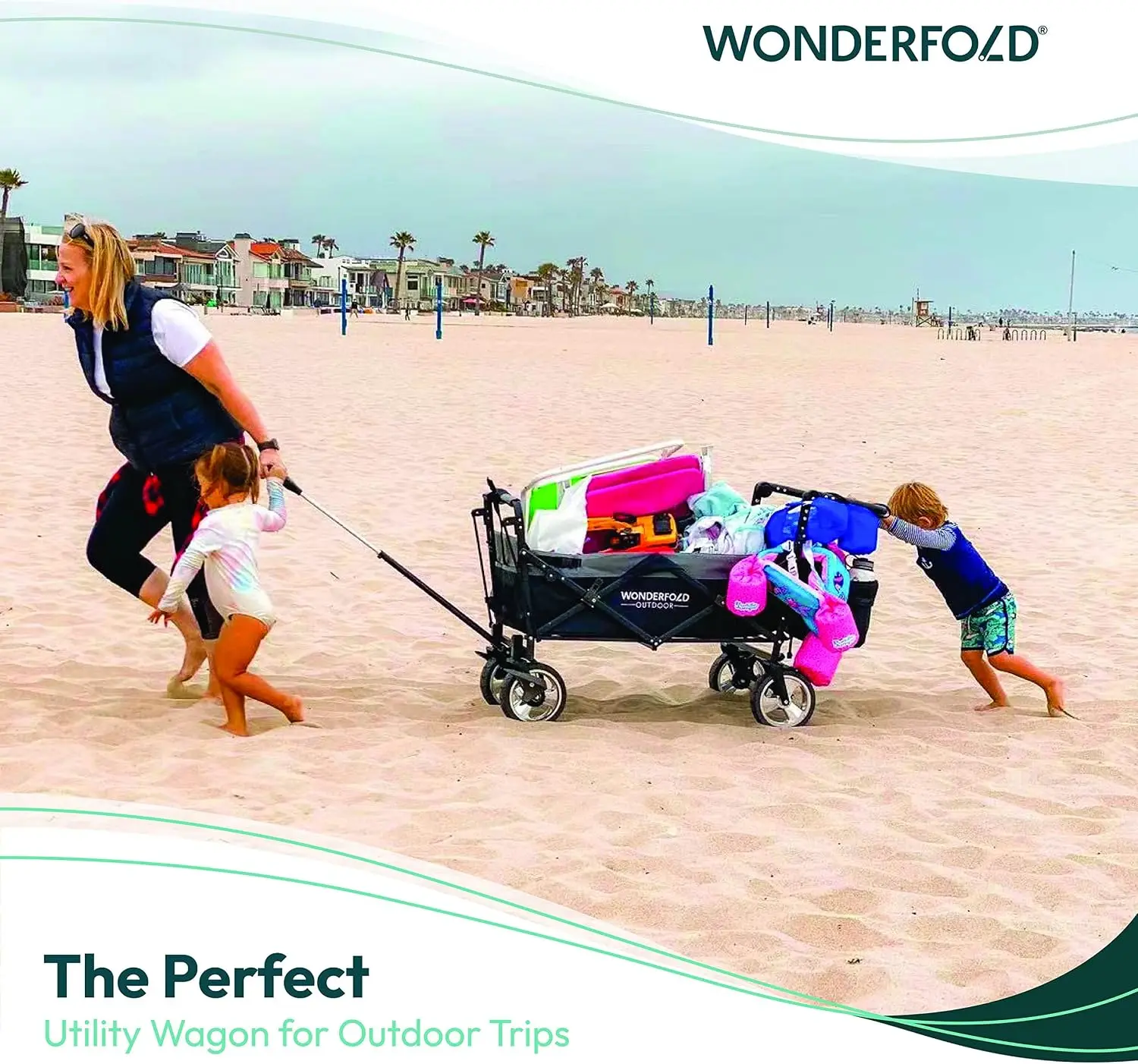 S4 Push & Pull Folding Utility Cart with Brakes, Removable Canopy, Telescopic Pull Handle & Adjustable Push Handle, 150 lb Capac