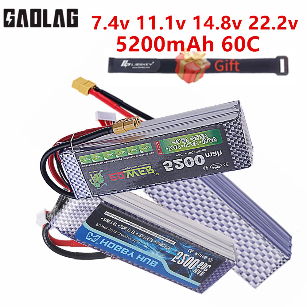2S 3S 4S 6S 5200MAH 60C Lipo Battery 7.4V 11.1.V 14.8V 22.2V 5200 MAH For RC Airplane, Quadcopter, Off-road Racing Car MAX 80C
