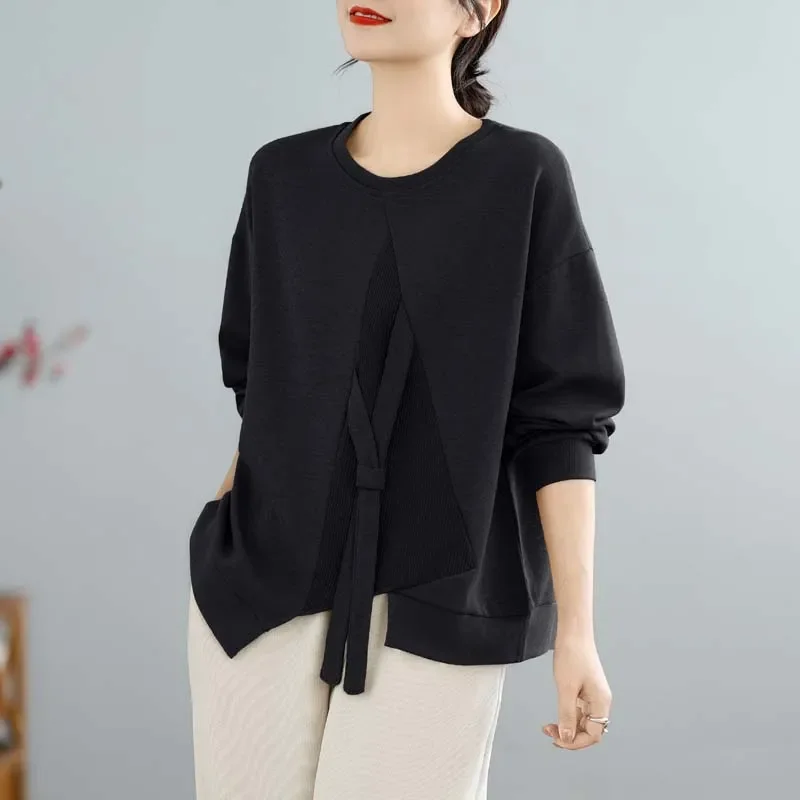 

Женская толстовка с длинными рукавами в корейском стиле, осенне-зимний дизайн, модный пуловер с круглым вырезом, топ