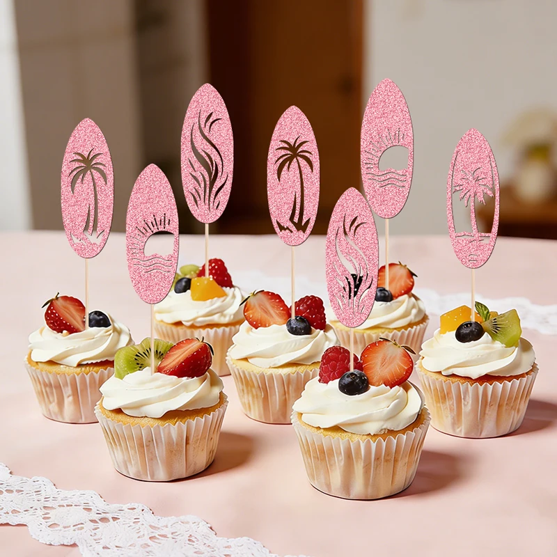 NUBECOM 24 Stück Surfbrett-Cupcake-Topper, glitzernde Sommer-Surfbrett-Kuchenaufsätze für Duschpartys und Dekorationen – Detail 7