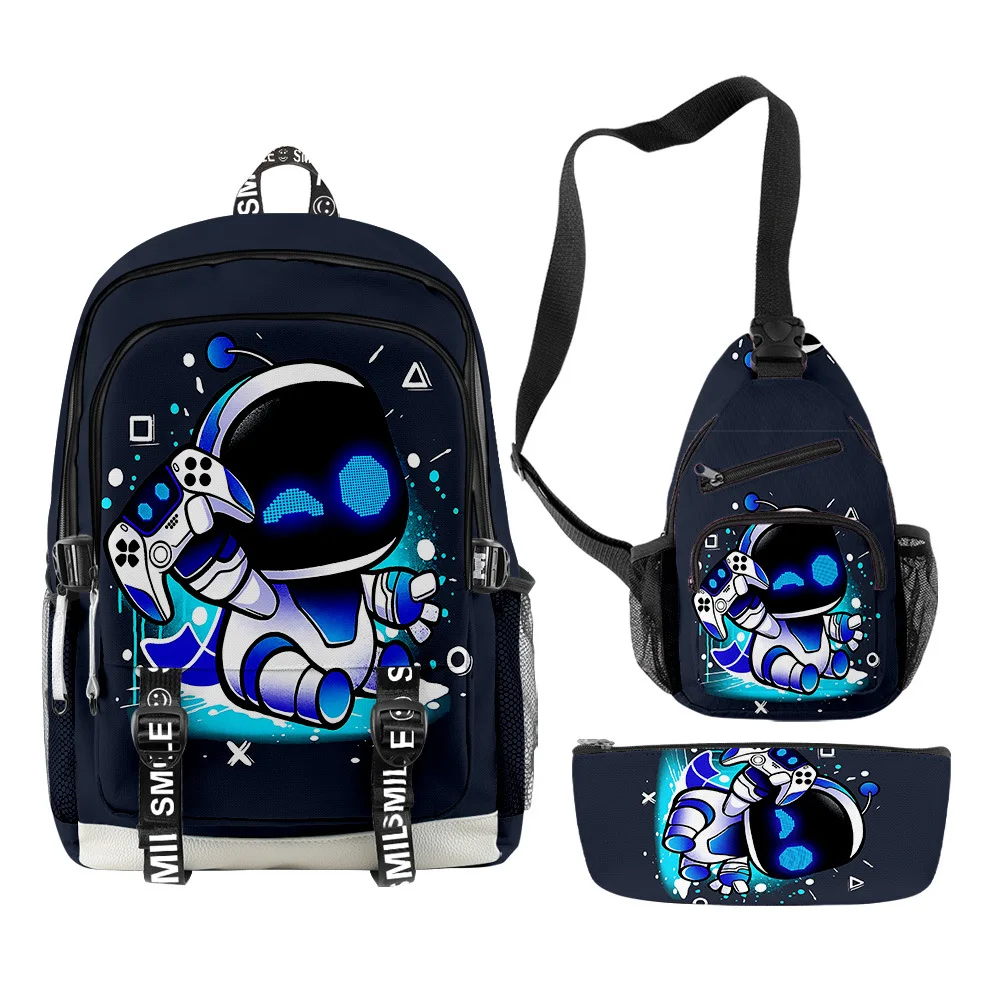 Astro bot anak muda, kotak pensil tas dada ransel multifungsi Notebook Oxford motif 3D 3 buah/set klasik trendi