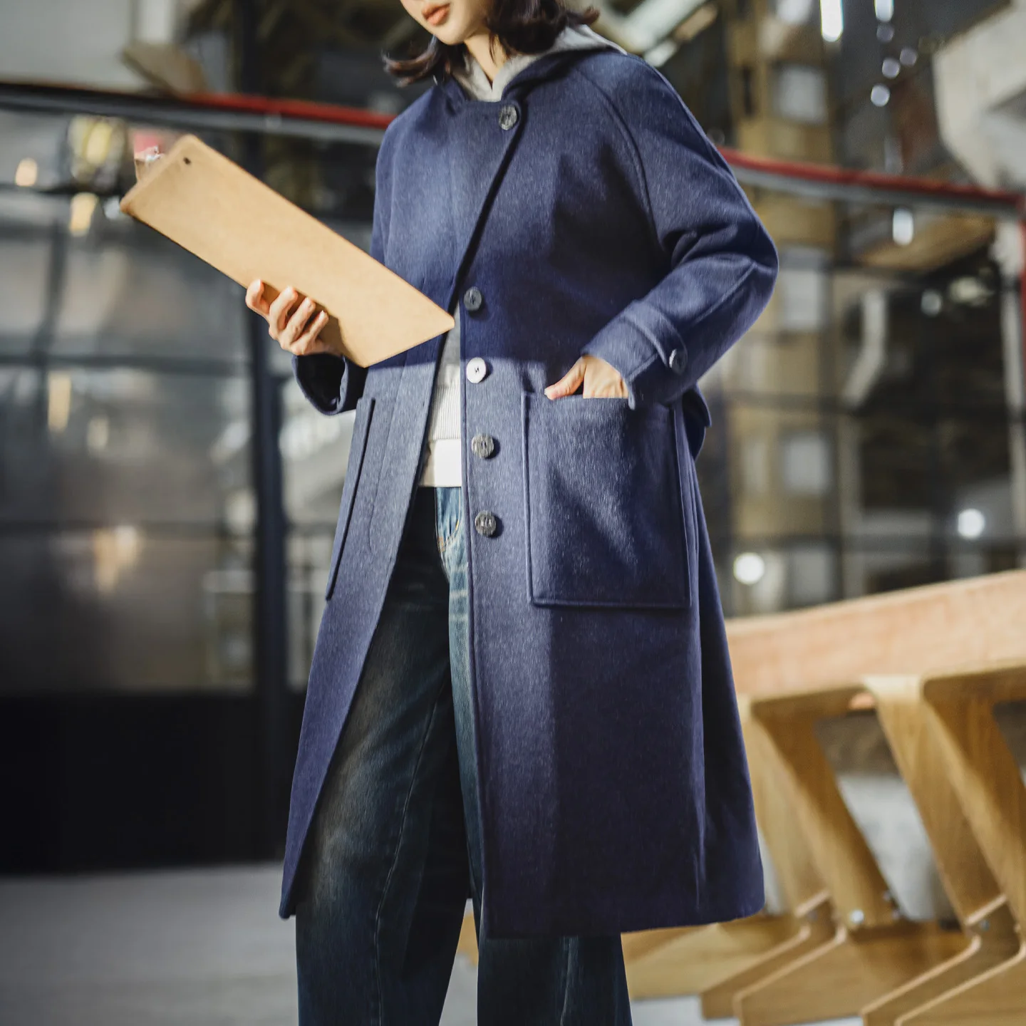 

Женское тяжелое зимнее пальто Maden, теплое ветрозащитное фетровое пальто, британский стиль, воротник-стойка, средней длины, верхняя одежда