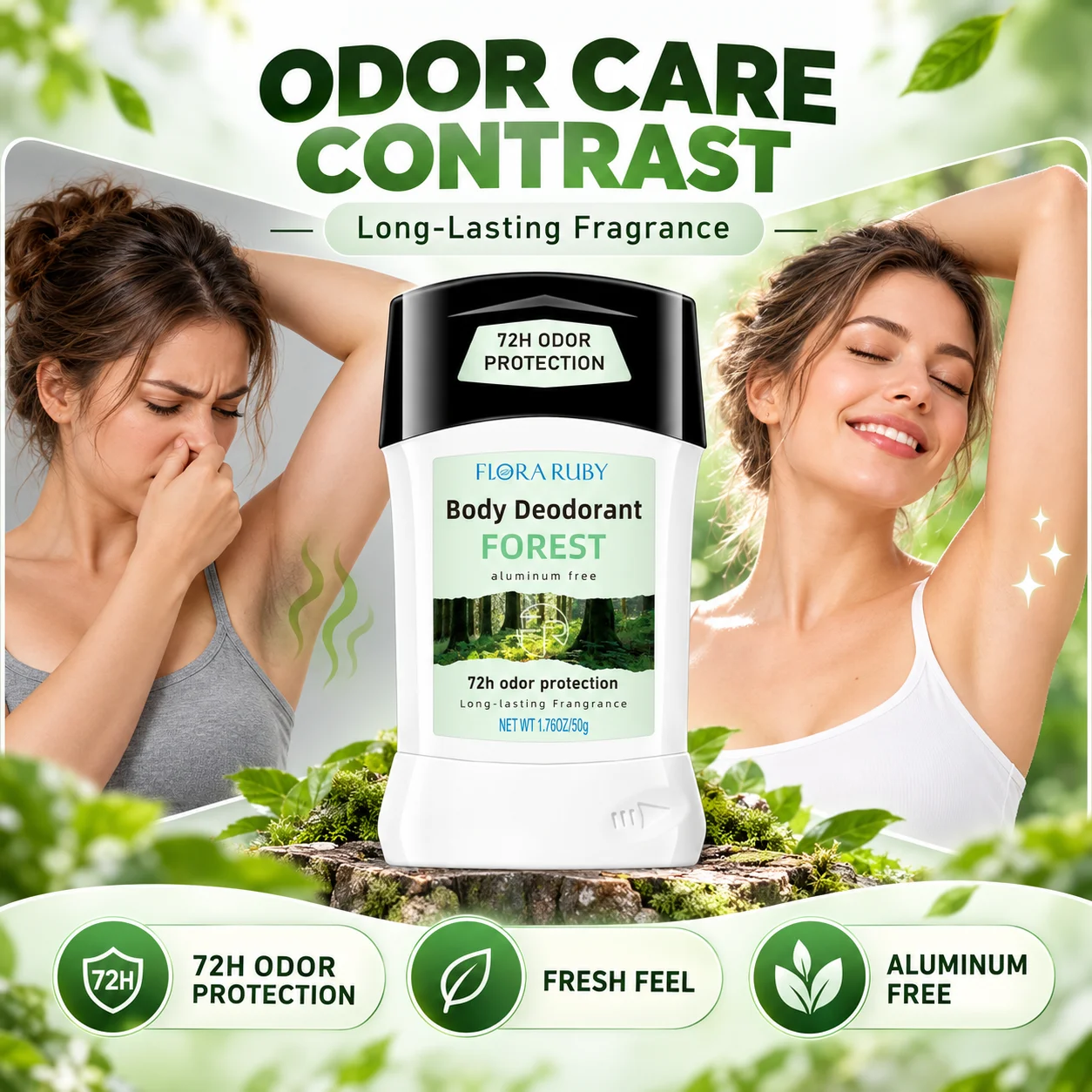 FLORA Deodorant Stick Unisex Aluminium Free Antiperspirant Stick Anti-Perspirant Long-Lasting Fresh Scent A Must-Have for Dates