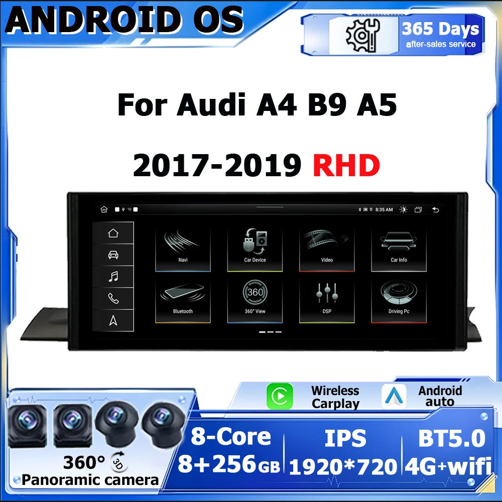 8 Core Android Auto Wireless Carplay Car Navi Multimedia For Audi A4 B9 A5 2017-2019 RHD Full 1920*720 Radio Player WIFI SIM 4G 