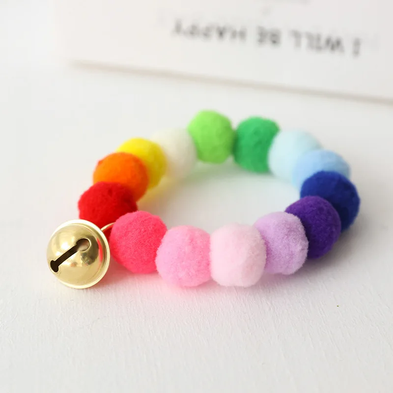 Cute Dog Cat Plush Ball Bells Necklace Soft Elasticity Collar Pet Neck Accessories Macaron Pompom Ball Necklace Gift for Puppy