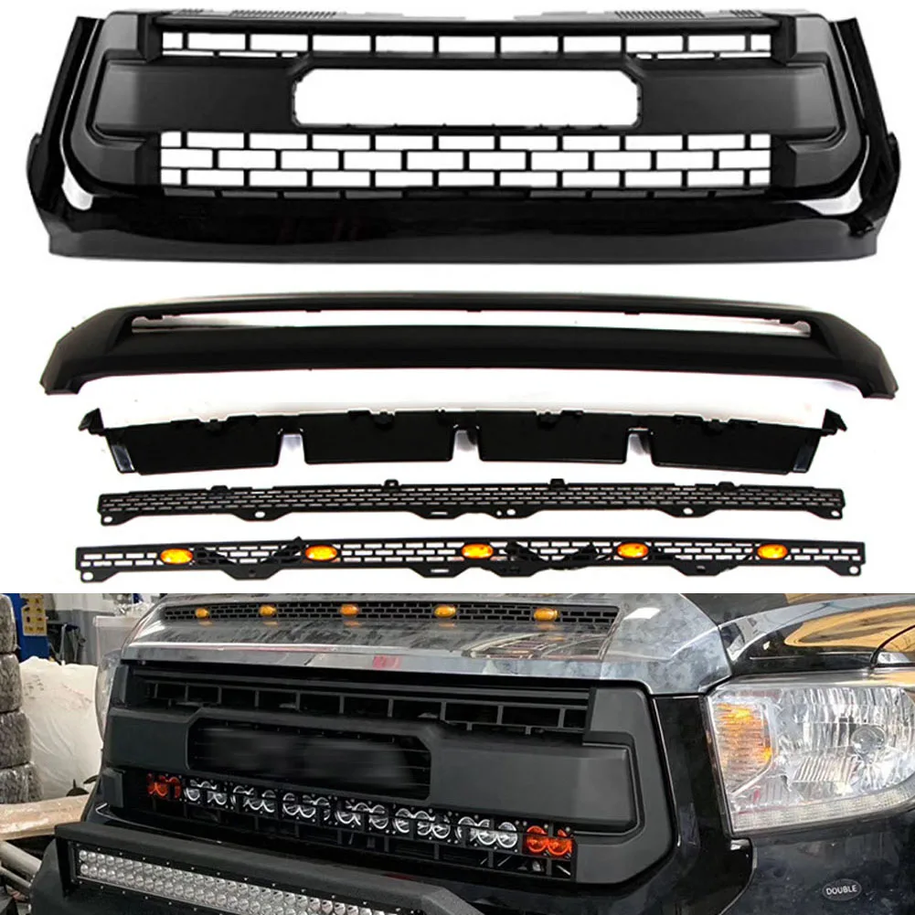 Auto Parts Front Bumper Grille With LED Lights Modified Accessories Racing grilL and hood Fit for Toyota Tundra 2014-2019