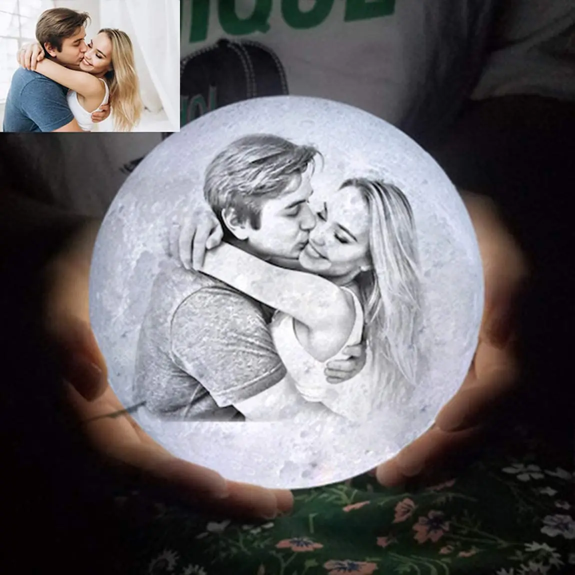 ZK20 Customized Photo Moon Lamp Personalized Kids Wife\'s Gifts Night Light USB Charging Tap Control 2/3 Colors Lunar Light