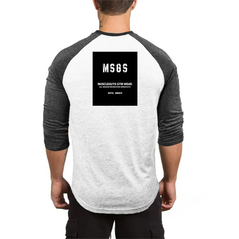 Gym fitness summer Men weightlifting sports Tees Sleeve Fitness Points Tops Slim Fit Three-quarter sleeves Comfortable T-Shirts