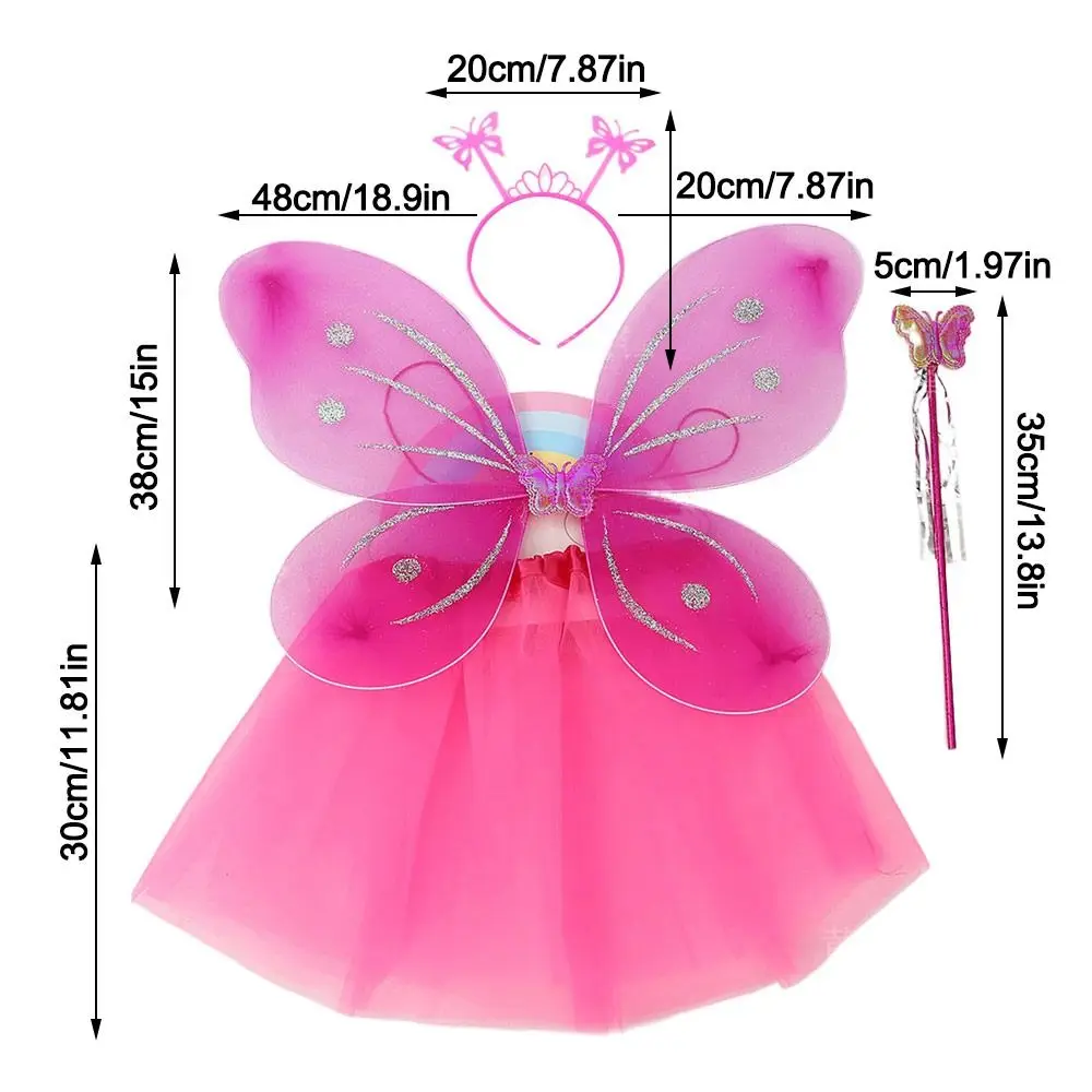 4Pcs/Set Cute Dressing Up Kids Butterfly Headband Wings Party Props Tutu Skirt Princess Costume Sets Fairy Wing Girls