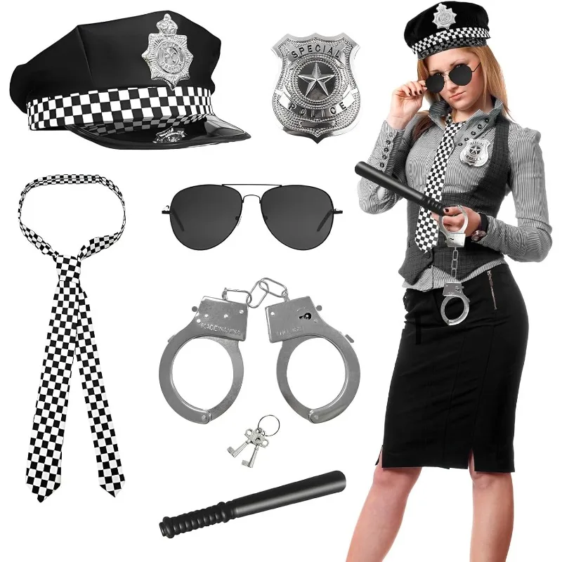

Dellyy Kostym Till perfil polisdräkt Medical Txar, slipsar, solglasögon, handbojor, kappor, karneval cosplay polisdräkt