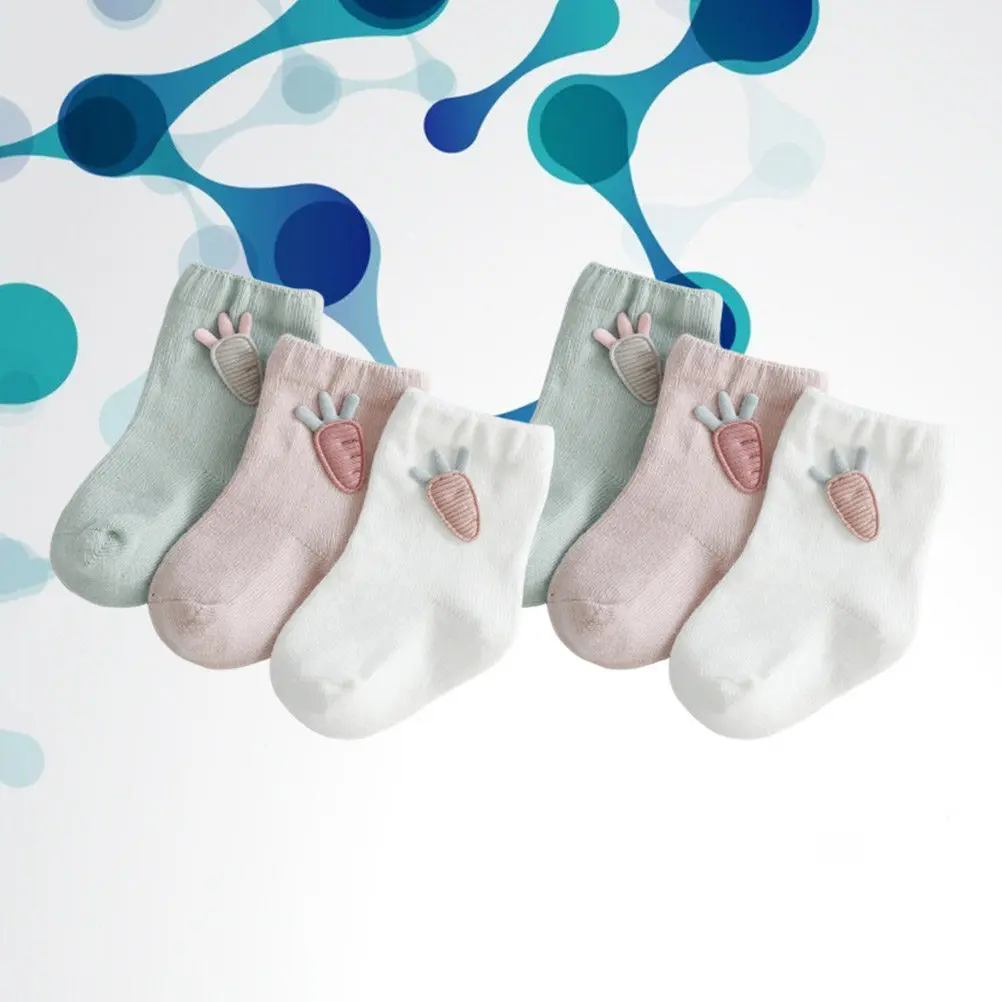 3Pair Baby Socks Cotton Cartoon Breathable Soft Non Slip Elastic Spring Autumn Newborn Socks Radish Size S 6-12 Months