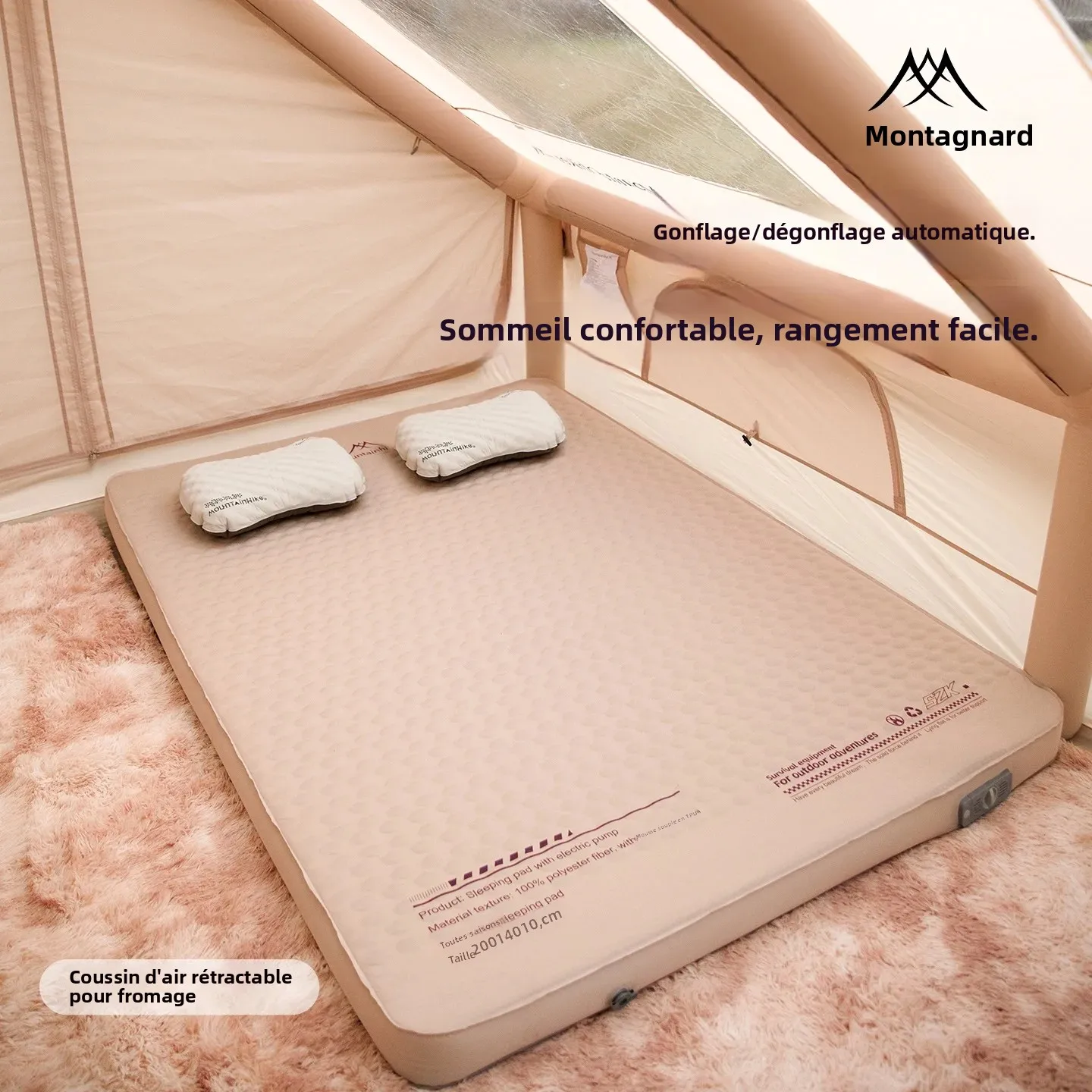 Matelas de camping auto-gonflable - coussin éponge épais avec fonction de rebond en forme de mémoire, comprend un sac de rangement, un matelas de camping