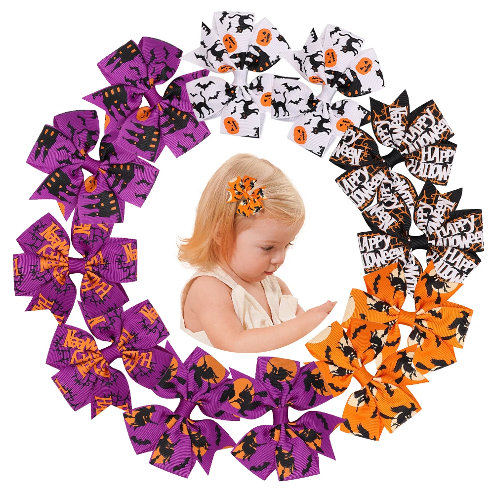 12 Stücke Halloween Party Haarbögen Haarspangen Zarte Kürbis Fledermaus Hexe Druck Haarnadeln Thriller Element Kinder Haarschmuck