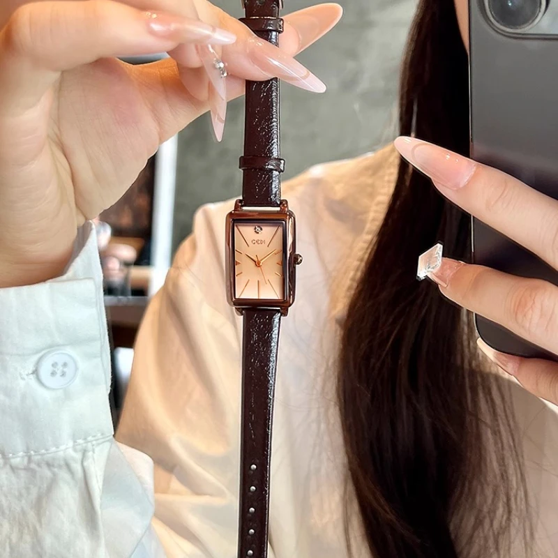 New Rectangular Elegant Temperament Women's Watches Genuine Leather Leather Waterproof Quartz Watches Vintage Women's Watches