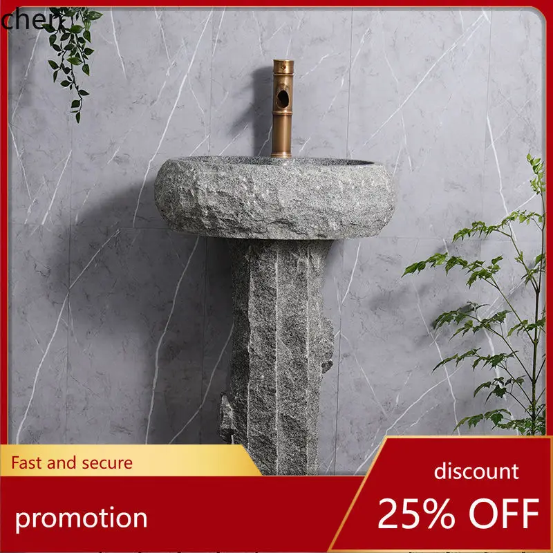 

HT Natural Stone Pillar Basin Retro Art Wash Basin Courtyard Garden Water Pool Outdoor Original Stone Wash Basin