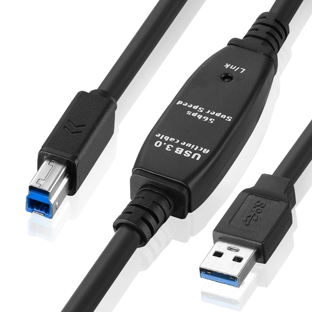 Bochara USB 3.0 kabel do drukarki wbudowany Chipset USB 3.0 typ A męska do typu B męska folia OD7mm + pleciona podwójna ekranowana 5m 10m