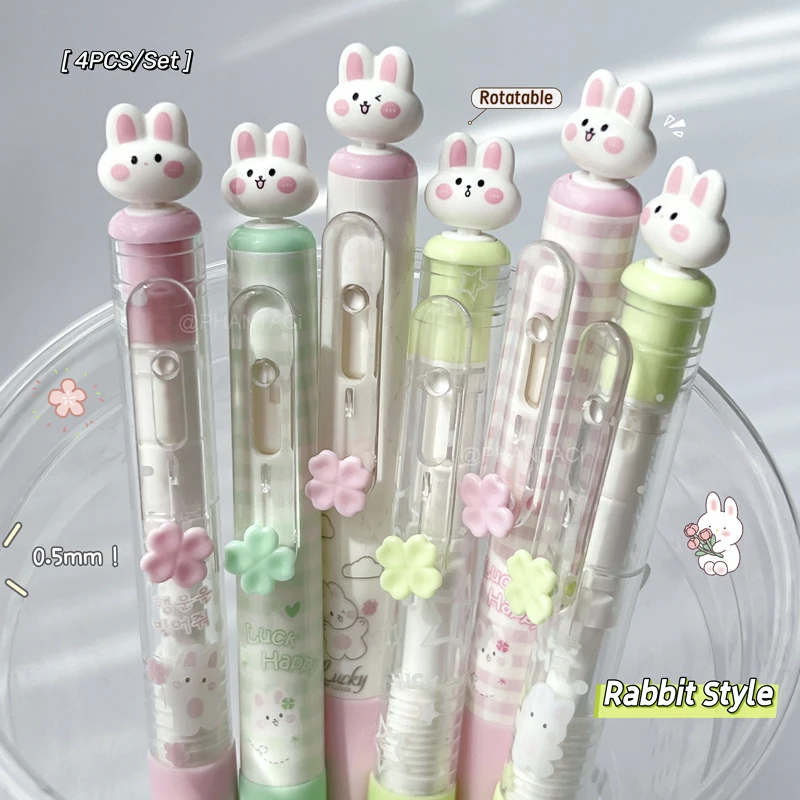 4PCS/Set Rabbit Style Gel Pen 0.5mm Quick Dry Black Pen Creative Gel Pen Set With Transparent Storage Bag Office Supplies