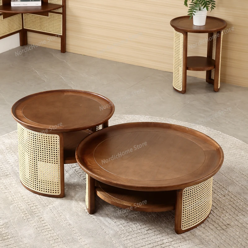 

Vintage Minimalist Coffee Table Round Unique Japanese Style Simple Coffee Table Living Room Aesthetic Table Basse Furniture