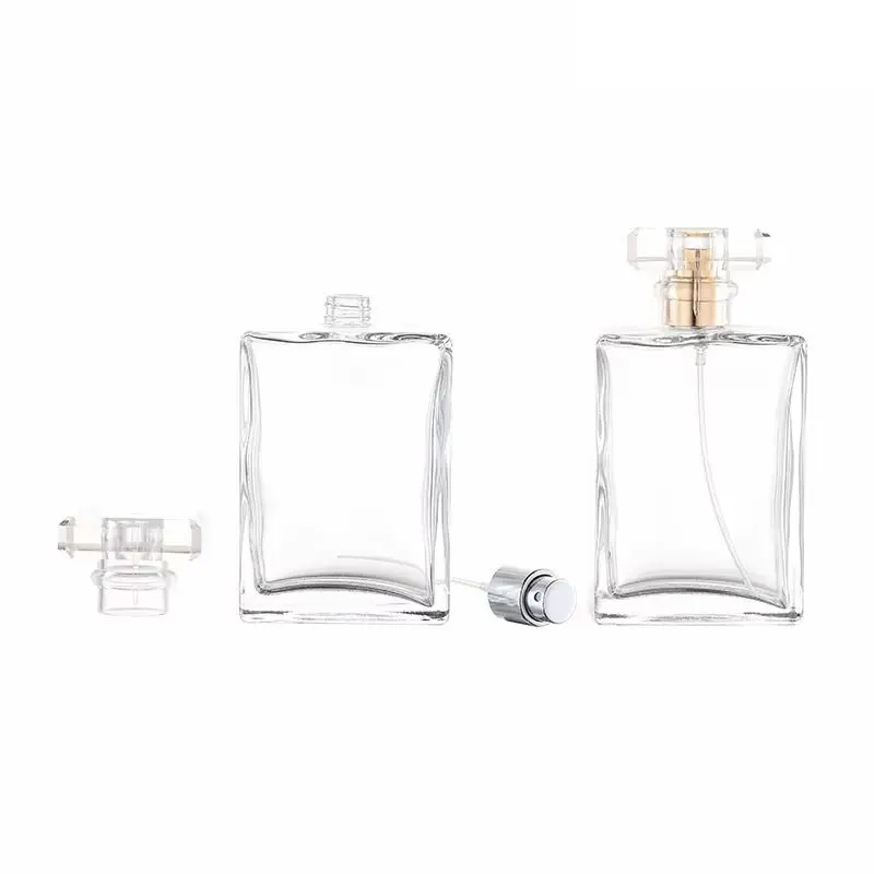 

8Pcs Atomizer Bottle 100ML Square Shape Clear Vials Gold Silver Spray Pump Cosmetic Container Packaging Refillable Bottles
