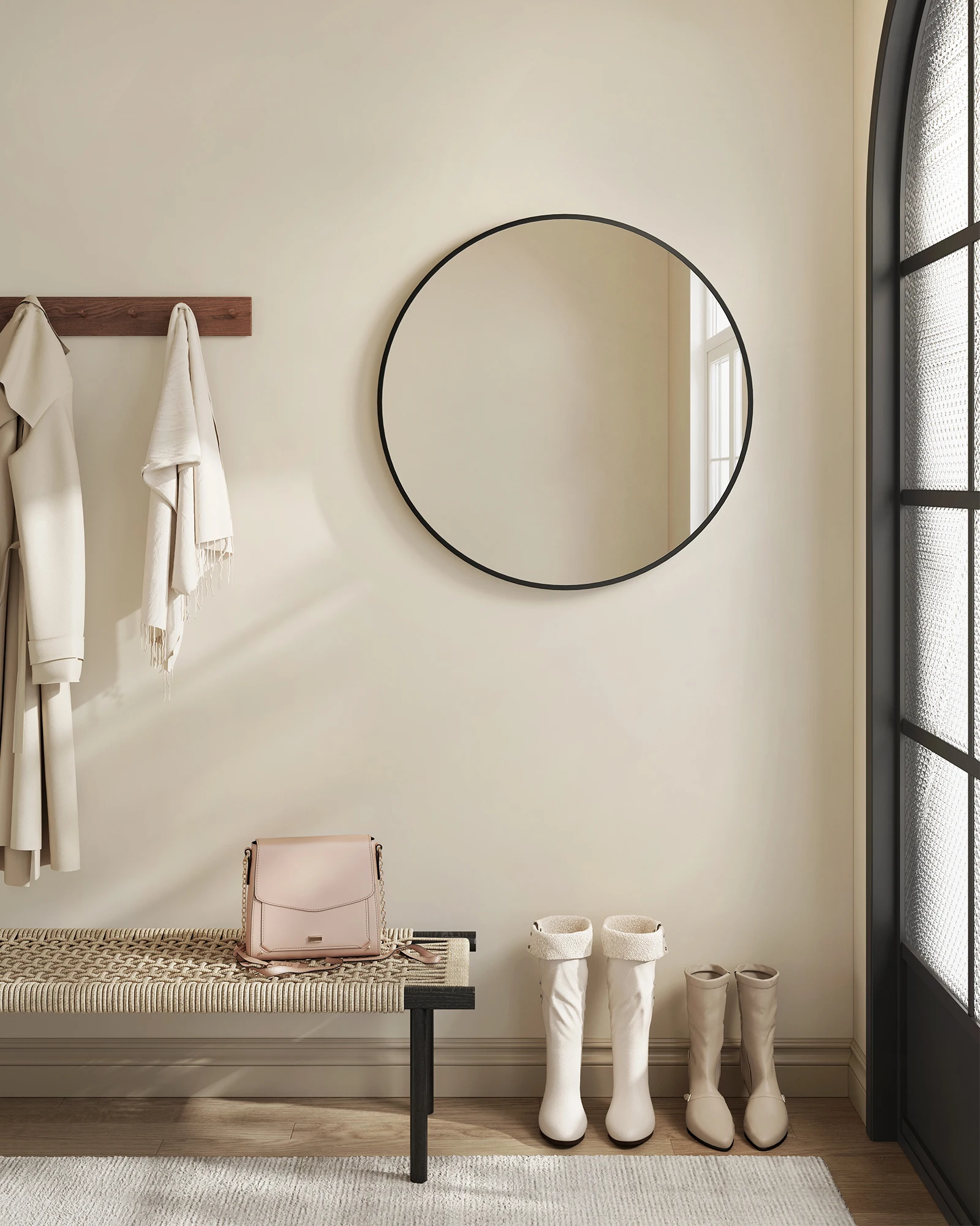 Songmics - Wandspiegel Spiegel rund Badezimmerspiegel 61 cm Durchmesser Metallrahmen für Wohnzimmer Schlafzimmer Bad Flur goldfarben