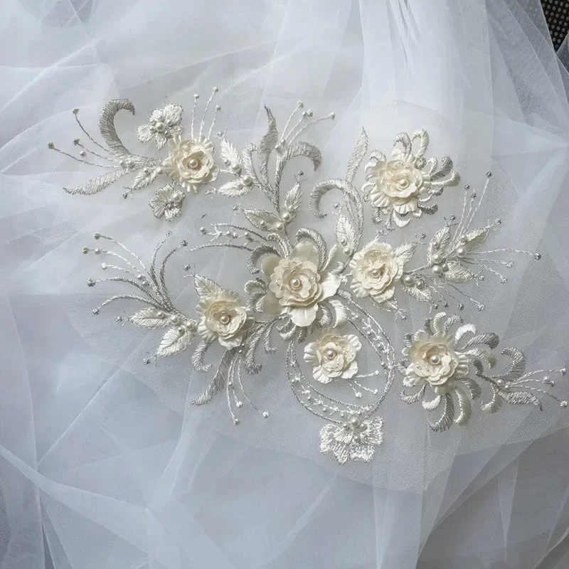 2pcs/lot New fashion Embroidery beaded Sequins Lace Flower,Children\'s Dress, Costume, DIY Lace Accessories 36*21cm RS1868
