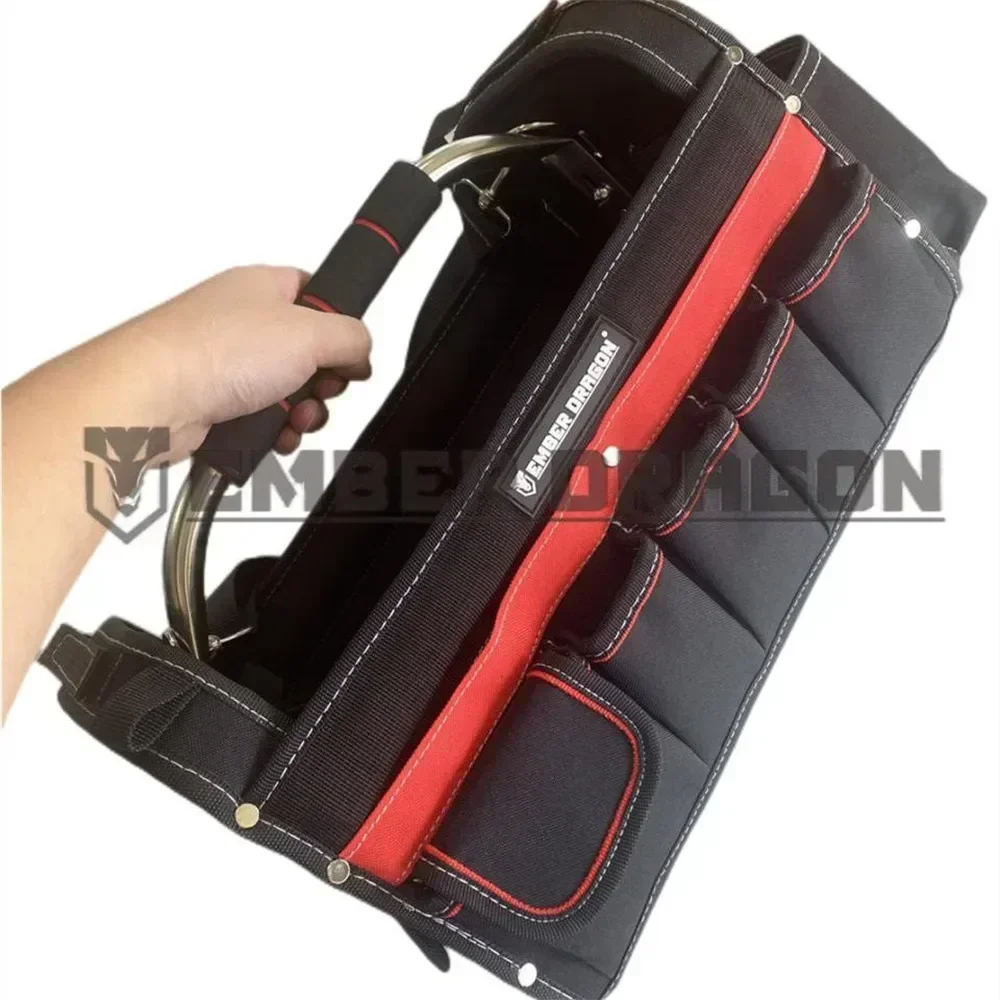Heavy-Duty Electrician Tool Bag Reinforced Oxford Cloth with Steel Handle Shoulder Strap Multi Pocket Organizer Tool bag Pouch