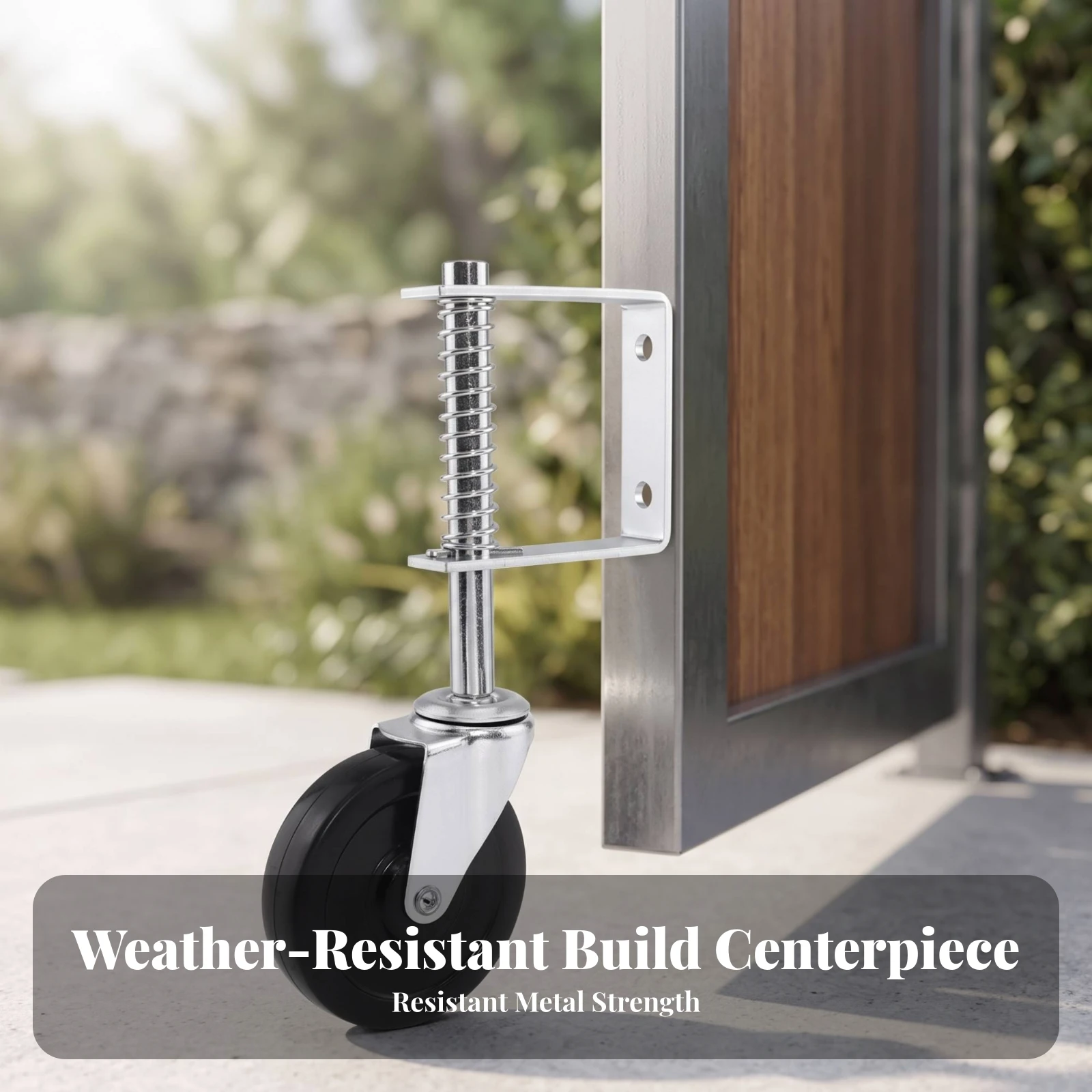Spring-Loaded Gate Caster Hard Rubber Spring Loaded Gate Wheel Hardware Adjustable Long-Lasting for Homeowners, Wooden Gates