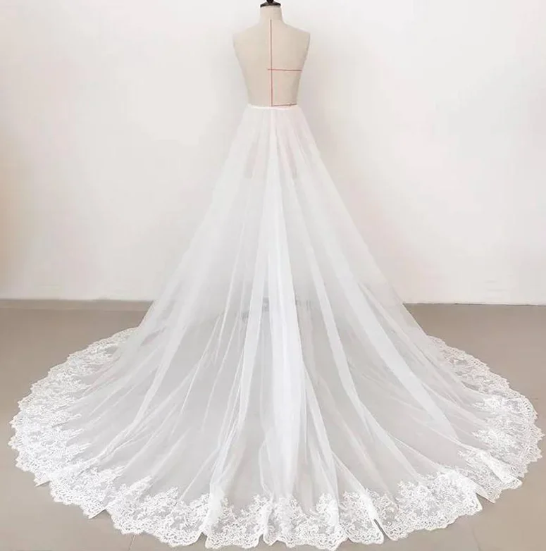 

White Detachable Tulle Skirt Long Train Ivory Lace Appliques Bridal Accessories Removable Wedding Skirt Custom Made