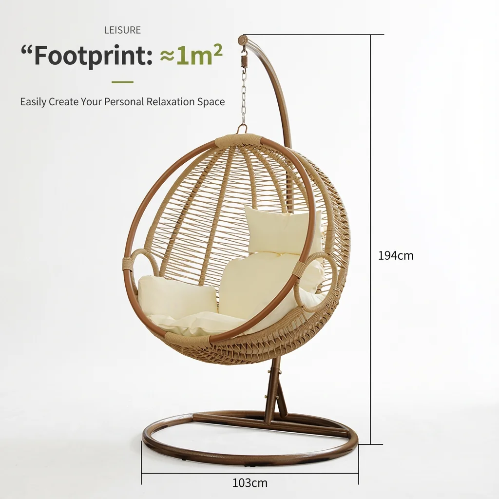 OutdoorRattan Hammock Egg Chair With Round Table Weatherproof Outdoor Furniture Leisure Swing Chair for Garden & Terrace