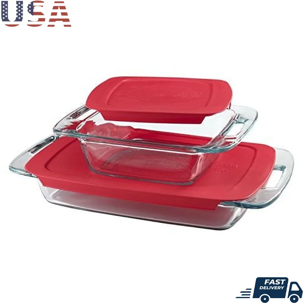 

Easy Grab 4-Piece Glass Bakeware Set with Secure Lids Easy Transport Dishwasher Safe Non-Stick Perfect Storage and Reheating