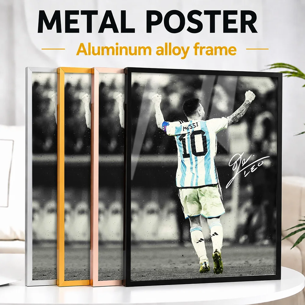 Lionel Messi Celebration Framed Aluminum Metal Poster Personalized Photographic Wall Art For Sports Lounge, Football Fan Gift