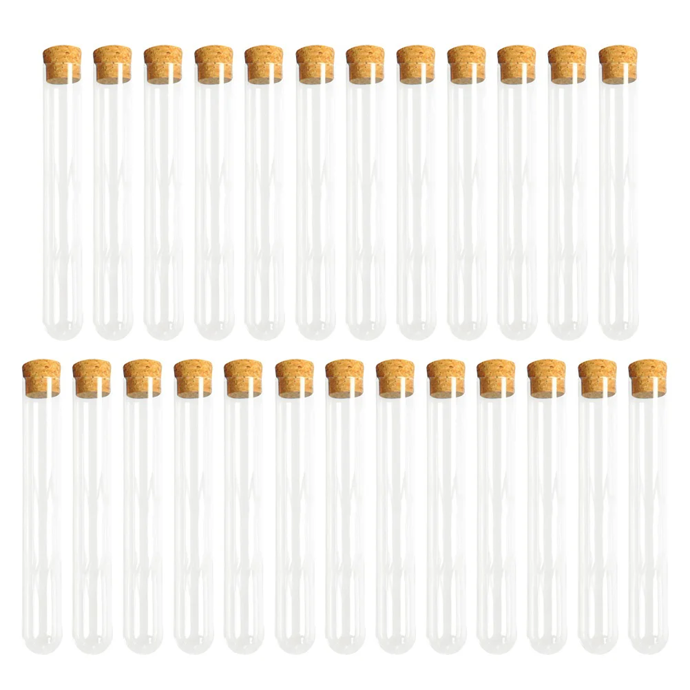 

25PCS Clear Plastic Test Tubes with Cork Stoppers for Scientific Experiments, Party, Storage plastic test tubes with stoppers