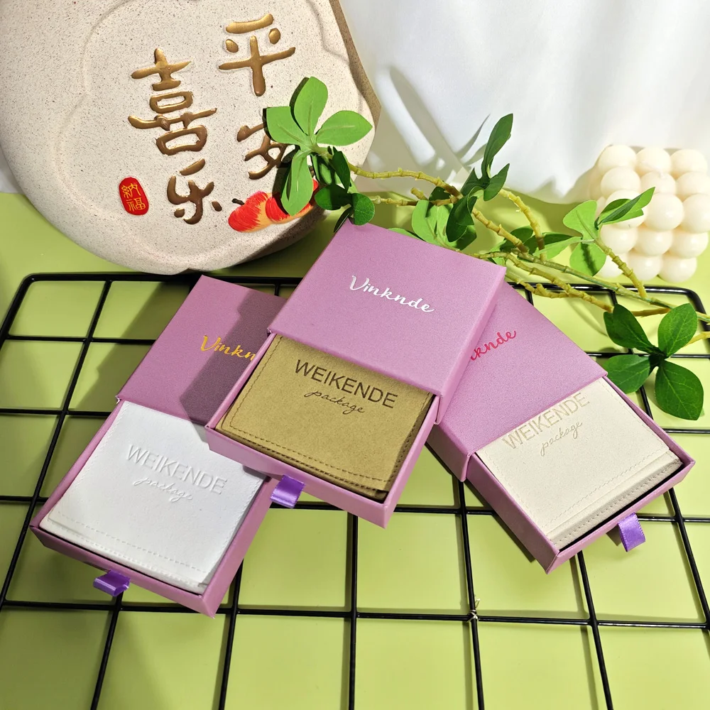 

Purple Drawer Jewelry Packaging Box Microfiber Velvet Gift Bag Set Personalized Logo for Wedding Earring Rings Dust Gift Pouch