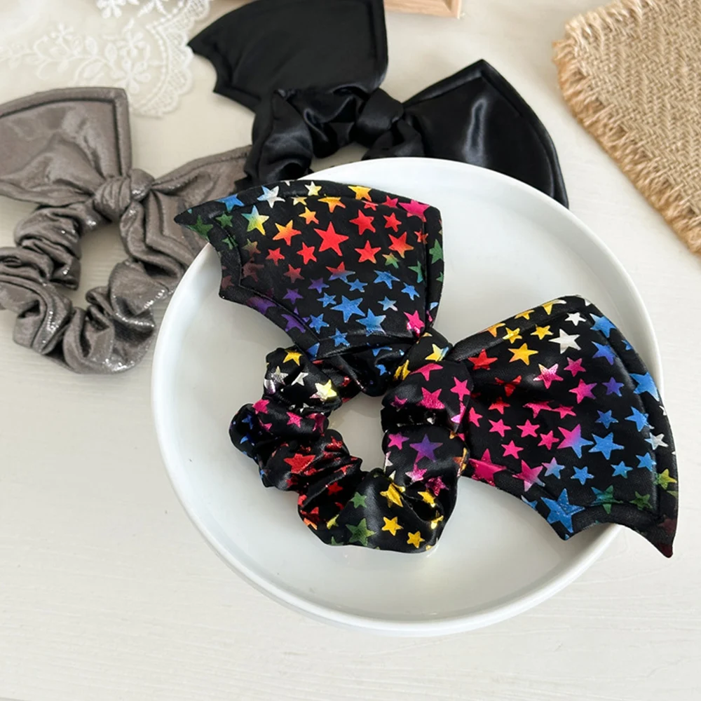 Halloween Bat Bow Ealstic Hair Bands Hair Accessories Star Print Large Intestine Hair Ring Funny Bat Ear Hair Rope Headwear