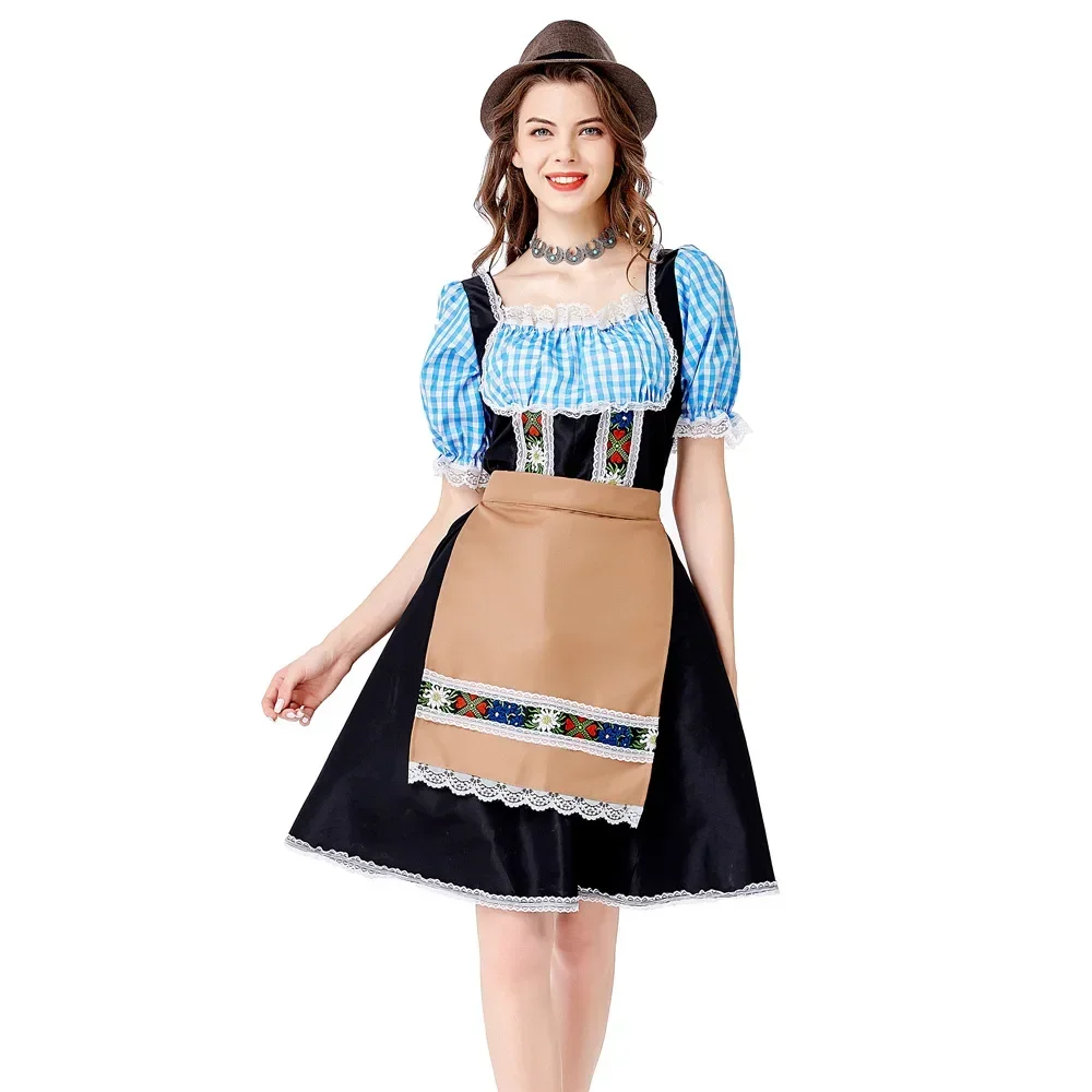 

Womens German Bavarian Dirndl Dress Oktoberfest Traditional Beer Girl Costume W/ Apron